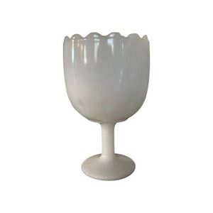 Vintage Milk Glass Goblet Vase Scalloped Rim Star Pattern White Art Glass 7.5"